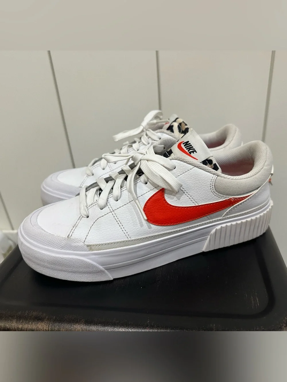 Nike White Platform Sneakers with Bright Red Swoosh